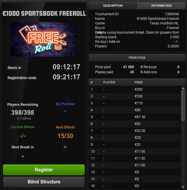 Freeroll password unibet