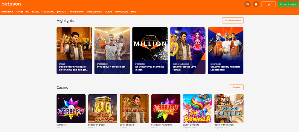 Betsson Casino official website