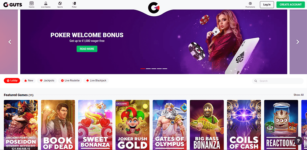 Guts Casino - review of the official site to play for money and free