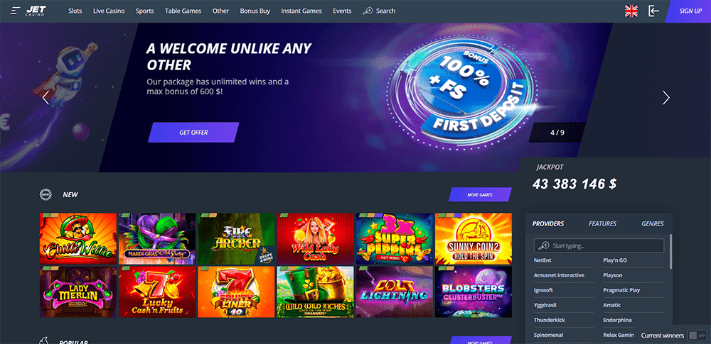 Jet Casino official website