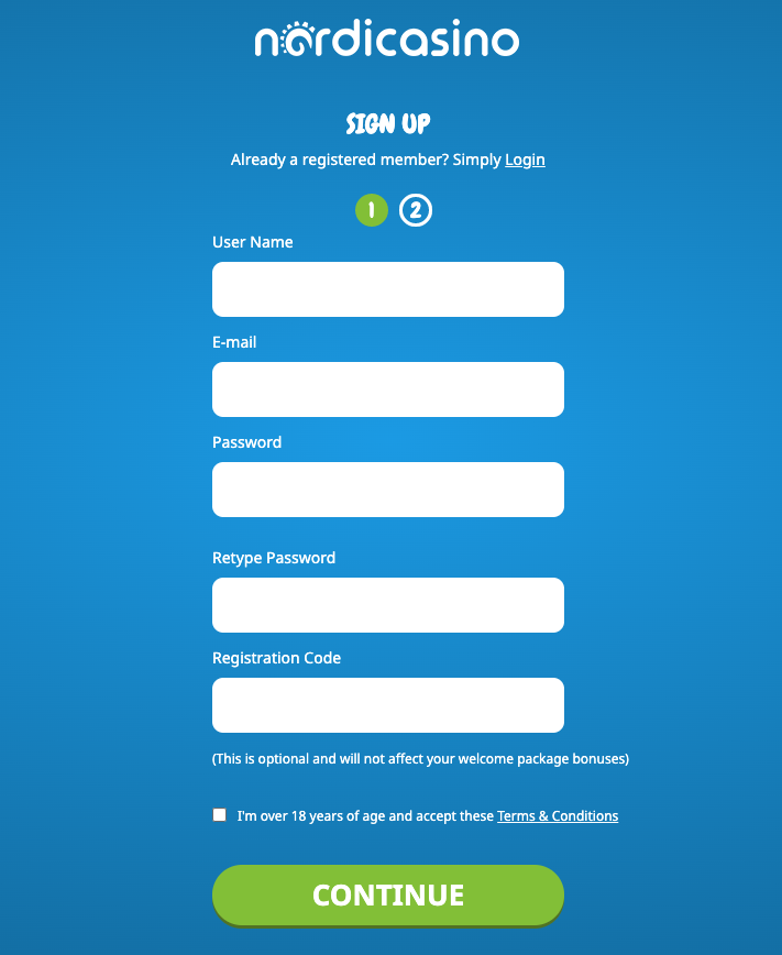 Nordicasino registration form