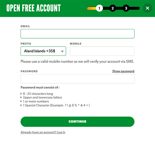 Rizk Casino registration form