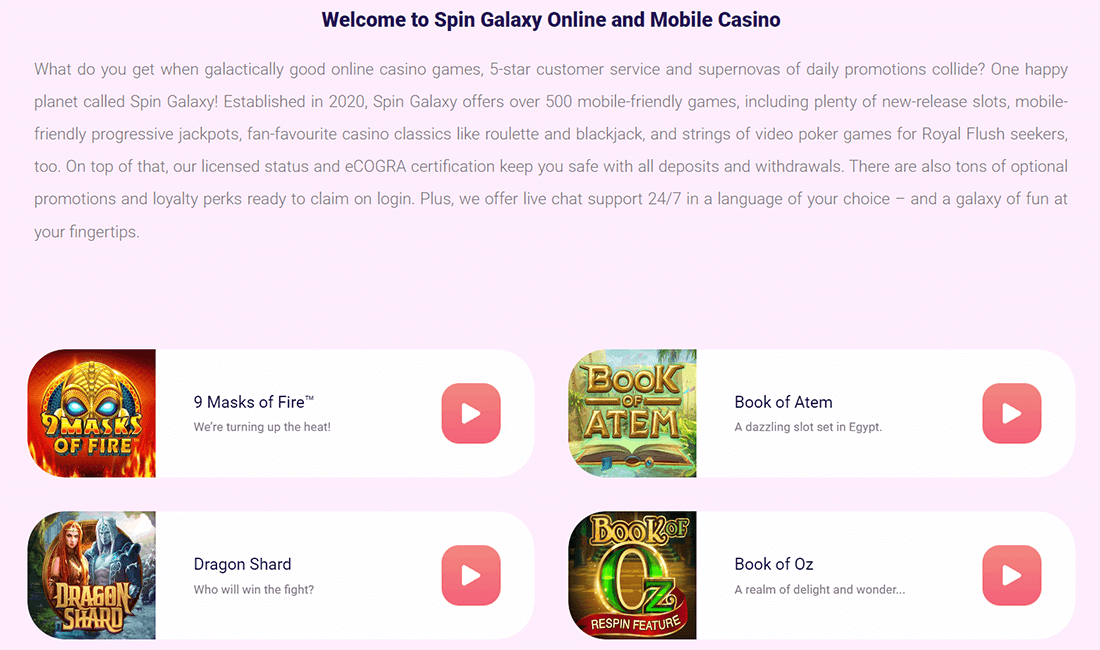 Video Slots at Spingalaxy Casino