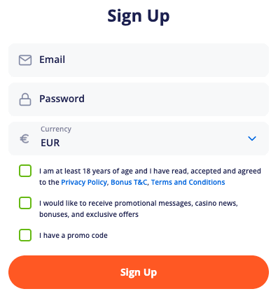 Vulkan Vegas Casino registration form