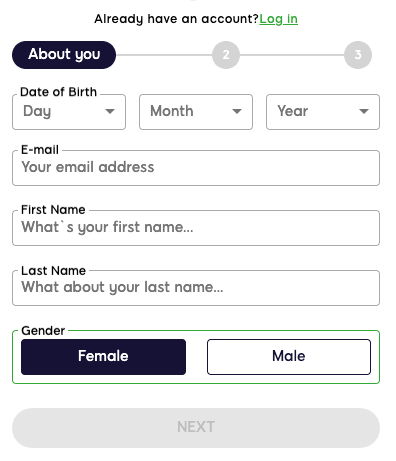 Wink Slots Casino registration form