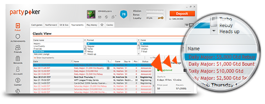 Daily Majors - daily tournaments on PartyPoker