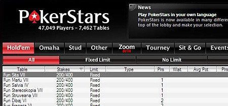 PokerStars Zoom Poker Lobby