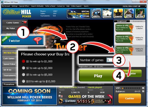 Twister sit-n-go tournaments at William Hill Twister sit-n-go tournaments at William Hill
