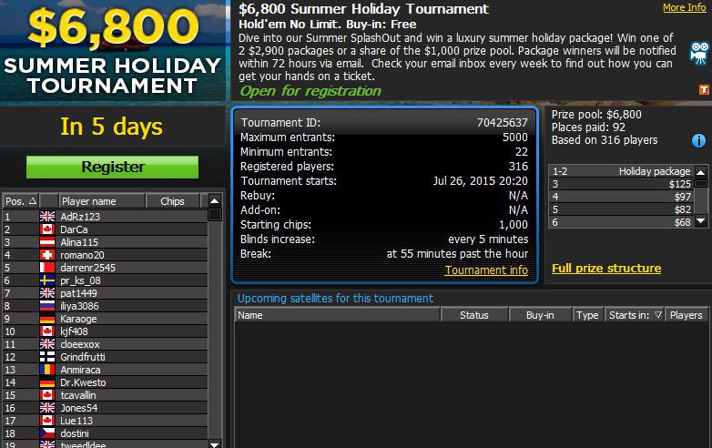 $6,800 Summer Holiday freeroll