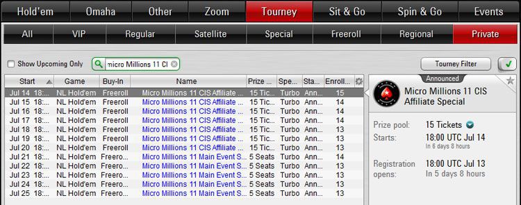 Micro Millions XI special freerolls for pokerglobal.info visitors