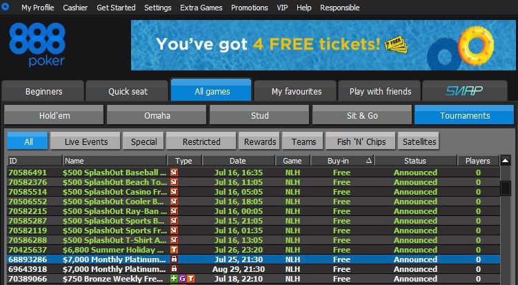 $12.000 in Summer Splashout freerolls every day at 888poker $12.000 in Summer Splashout freerolls every day at 888poker