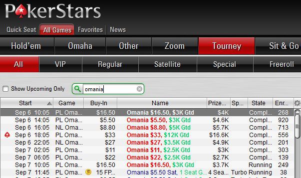 Omania - daily dose of guaranteed Omaha tournaments on PokerStars