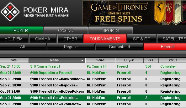 Private freeroll at Poker Mira for our players Private freeroll at Poker Mira for our players