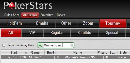 Women’s Sunday - Sunday female only tournament at PokerStars