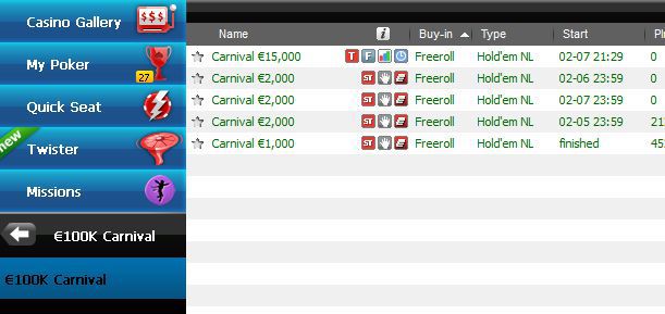 100K Carnival Freerolls at William Hill