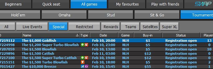 The Goldfish tournaments at 888poker lobby