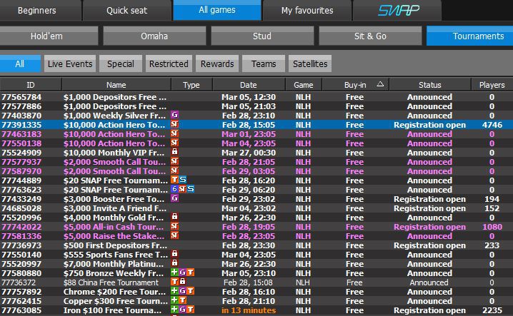 Freerolls at 888poker lobby