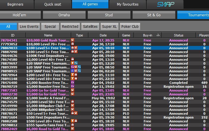 Freeroll from the Road to rewards series on 888poker lobby
