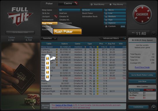 Gold Rush tables at Full Tilt Poker lobby
