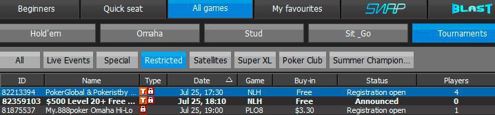 PokerGlobal & Pokeristby Madness freerolls at 888poker lobby