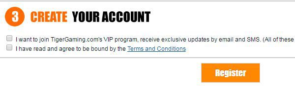 Tiger Gaming - Create your account