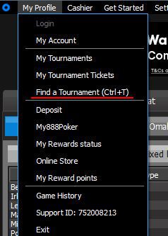 How can you find tourneys at 888 Poker by ID