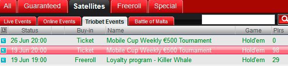 Mobile Cup Weekly €500 Tournament at Triobet Poker lobby Mobile Cup Weekly €500 Tournament at Triobet Poker lobby