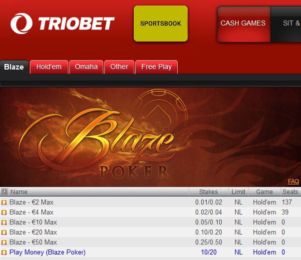 Blaze Poker tables at Triobet Poker lobby