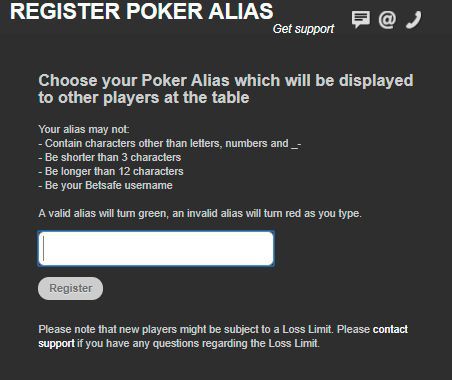 Register poker alias at Betsafe Poker
