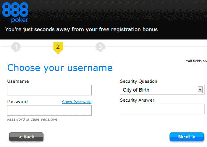 Registration process at 888poker