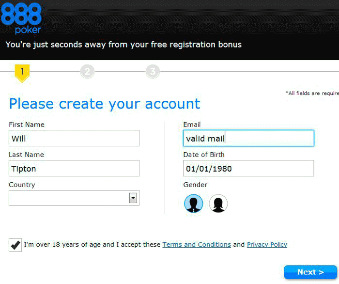 Registration form 888poker