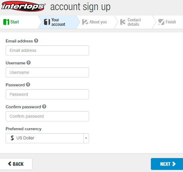 Intertops account sign up - your account